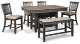 Pinehurst Counter Height Dining Table and 4 Barstools and Bench