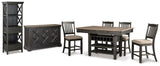 Pinehurst Counter Height Table with 4 Barstools, Server and Display Cabinet