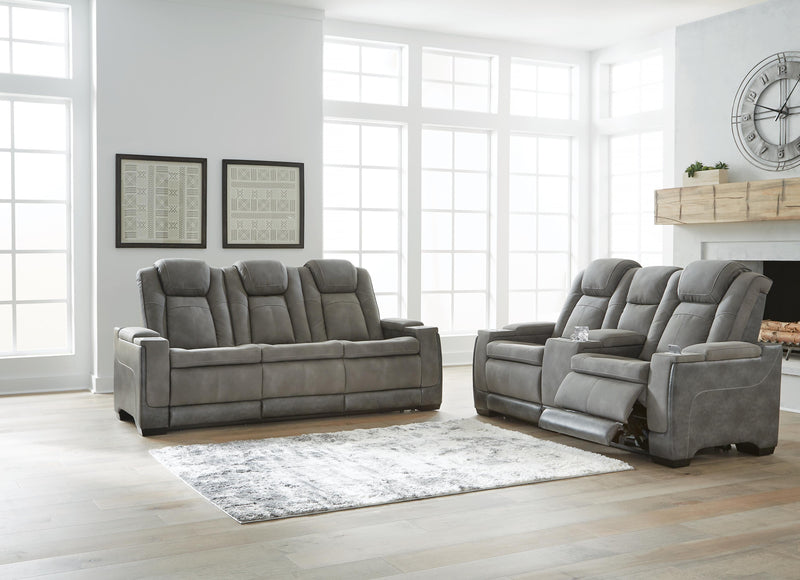 Havenridge Performance Fabric Dual Power Reclining Sofa and Loveseat