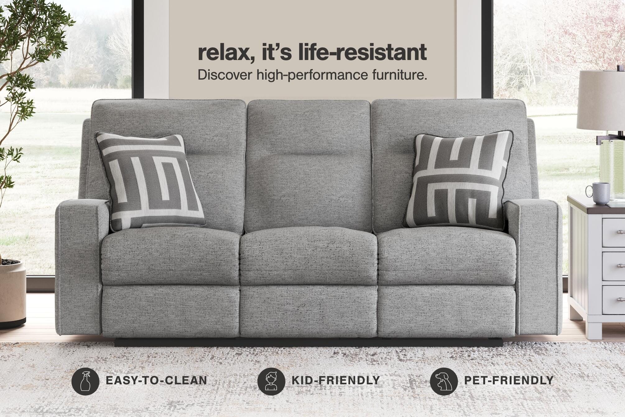 Biscoe Performance Fabric Dual Power Reclining Sofa and Loveseat