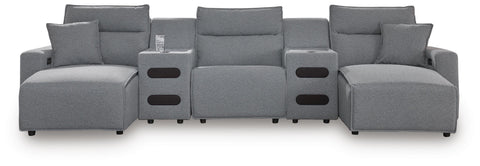 Westbridge 5-Piece Reclining Sectional with Double Chaise and Audio Consoles