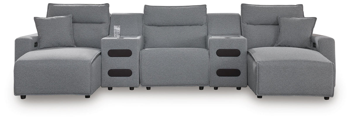 Westbridge 5-Piece Reclining Sectional with Double Chaise and Audio Consoles
