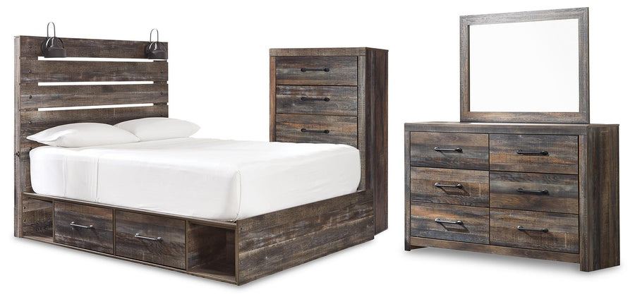 Drystan Panel Bed with Storage, Dresser, Mirror and Chest