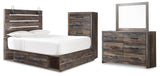 Drystan Panel Bed with Storage, Dresser, Mirror and Chest