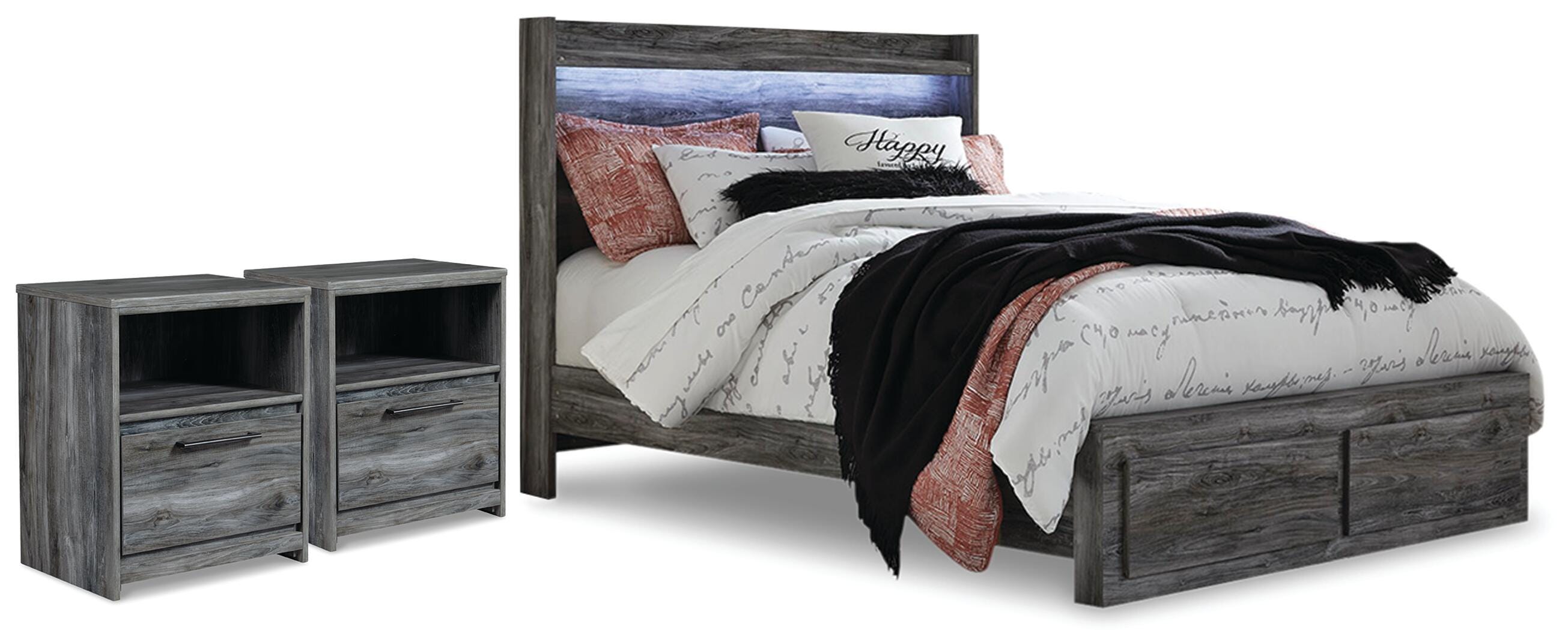Baystorm Panel Storage Bed and 2 Nightstands
