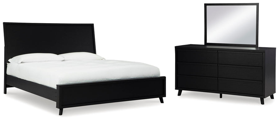 Danziar Panel Bed with Mirrored Dresser