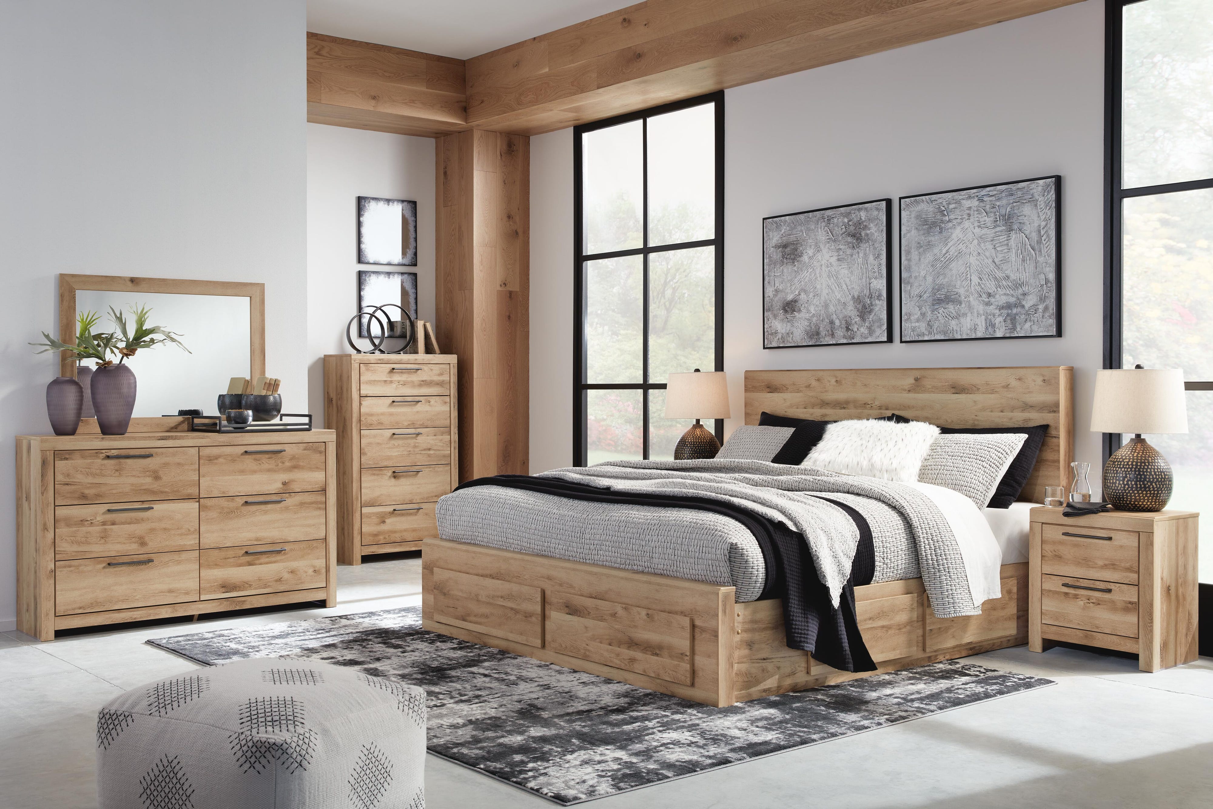 Weston Panel Storage Bed with 2 Under Bed Storage Drawer, Dresser and Mirror
