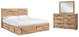 Weston Panel Storage Bed with 2 Under Bed Storage Drawer, Dresser and Mirror