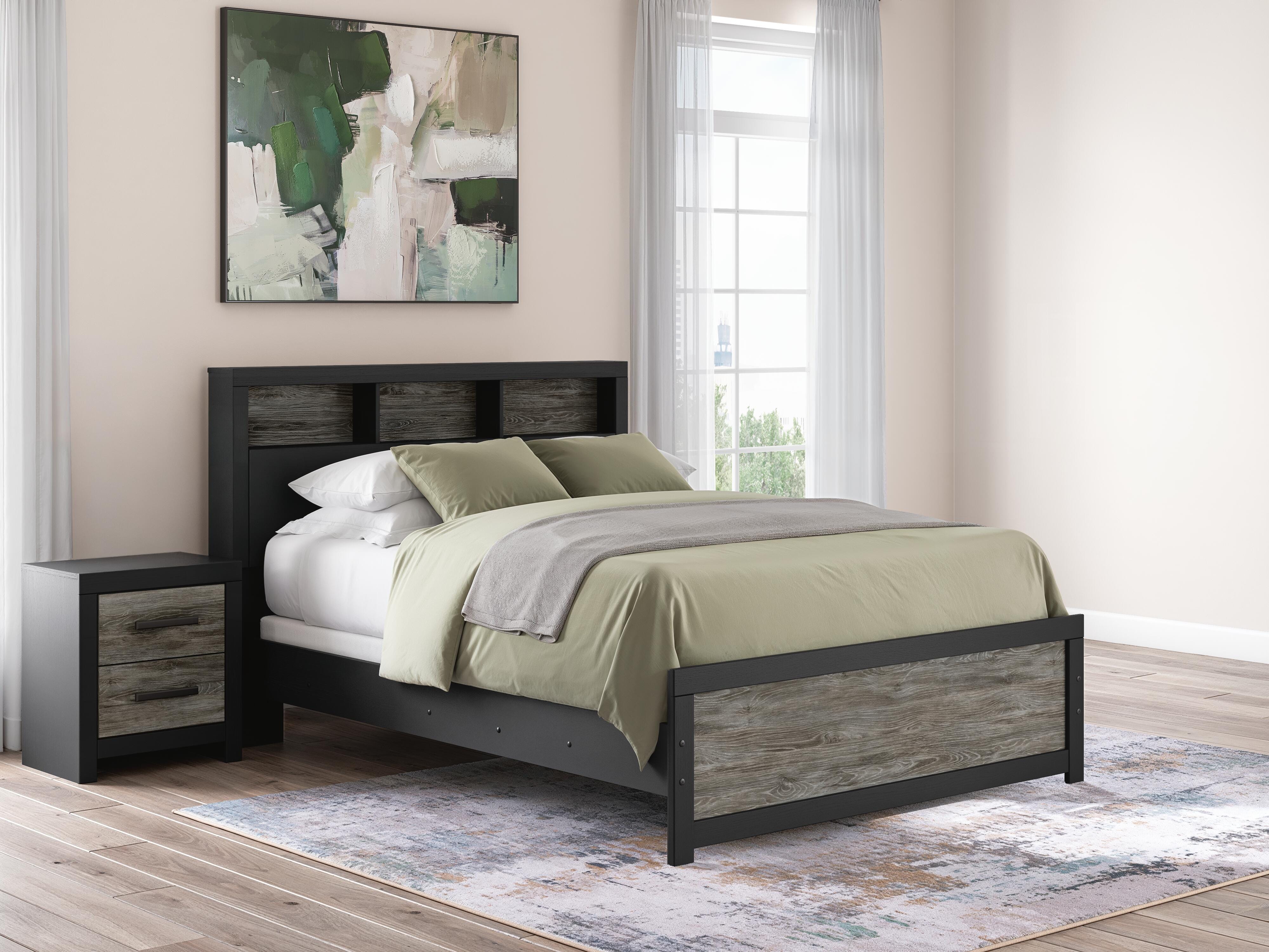 Dunridge Bookcase Panel Bed, Dresser and Nightstand