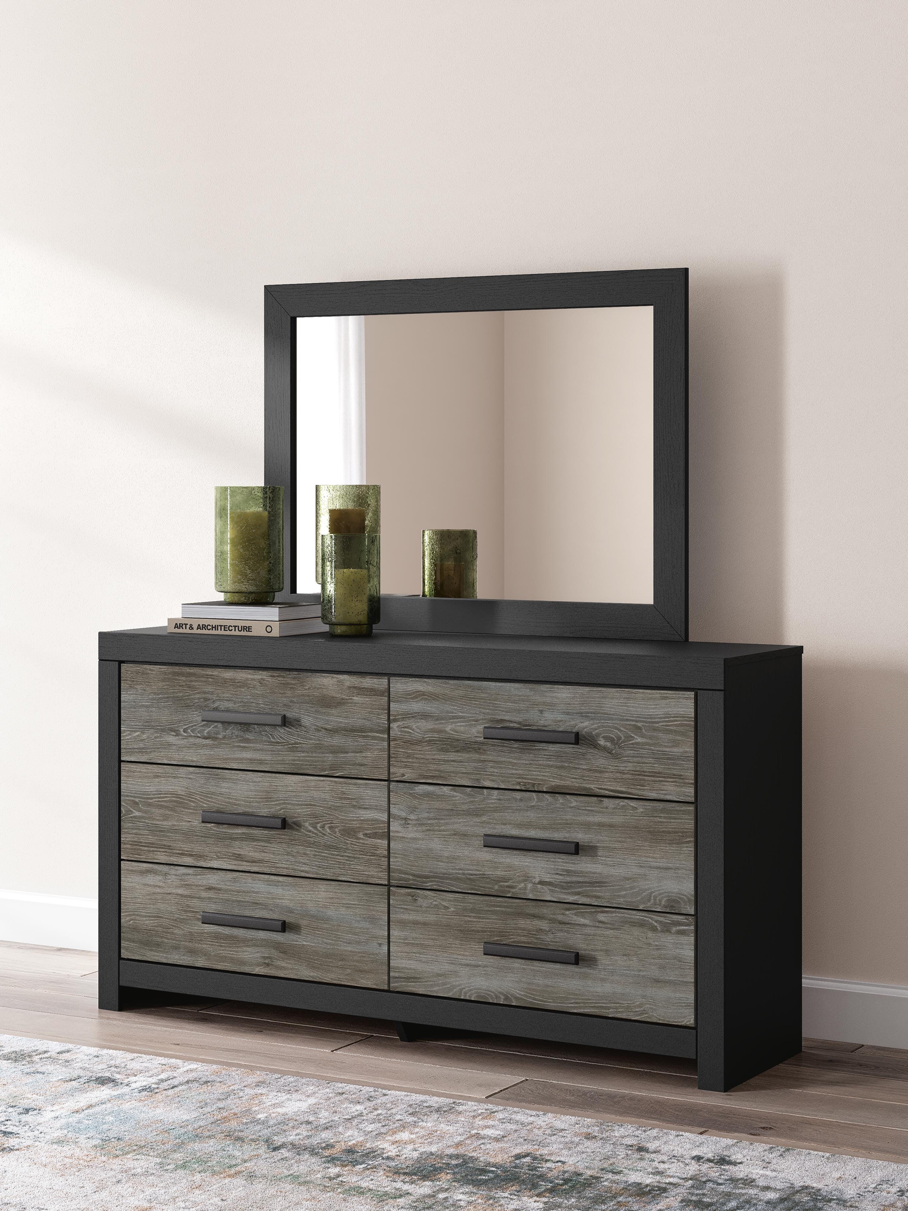 Dunridge Bookcase Panel Bed, Dresser, Mirror and Nightstand