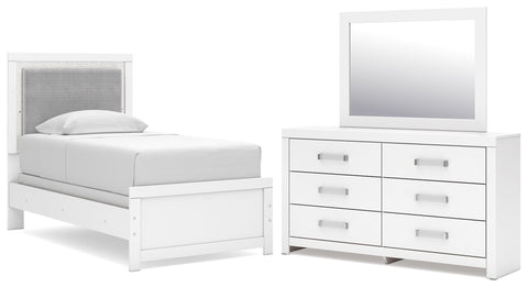 Maeling Upholstered Panel Bed, Dresser and Mirror