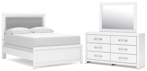Maeling Upholstered Panel Bed, Dresser and Mirror