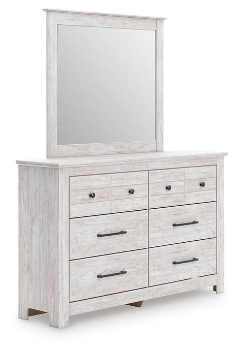 Makidern Panel Bed with Storage, Dresser and Mirror