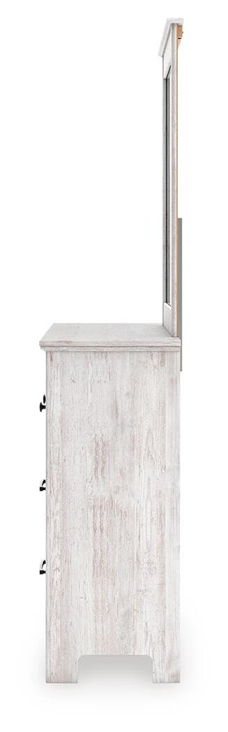 Makidern Panel Bed with Storage, Dresser and Mirror