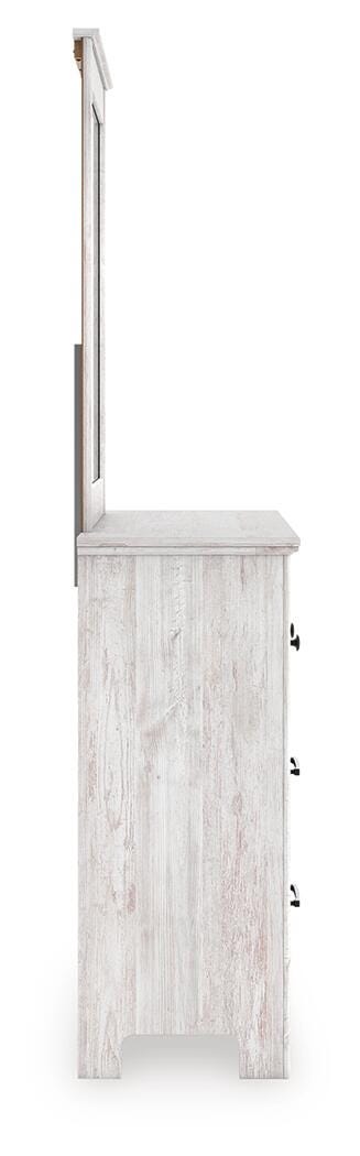 Makidern Panel Bed with Storage, Dresser and Mirror
