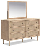 Cielden Upholstered Bed with Roll Slats, Dresser and Mirror