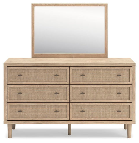 Cielden Upholstered Bed with Roll Slats, Dresser and Mirror