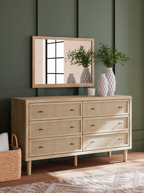 Cielden Upholstered Bed with Roll Slats, Dresser, Mirror, Chest and Nightstand