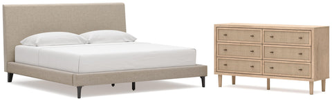 Cielden Upholstered Bed with Roll Slats and Dresser