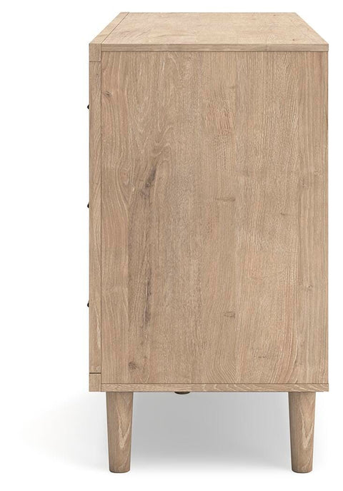Cielden Upholstered Bed with Roll Slats, Dresser and Nightstand