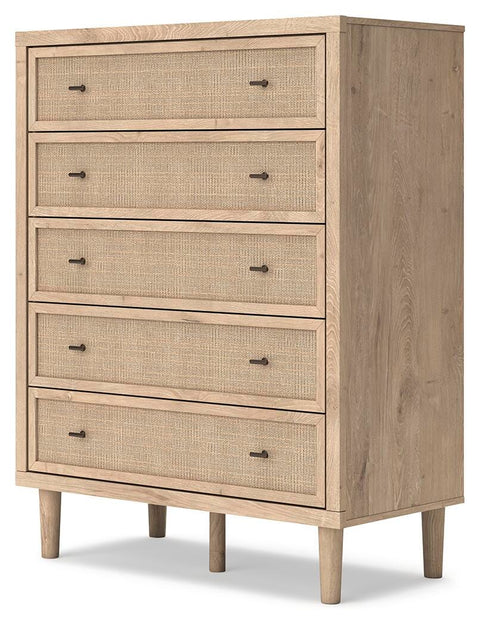 Cielden Upholstered Bed with Roll Slats, Dresser, Mirror, Chest and Nightstand