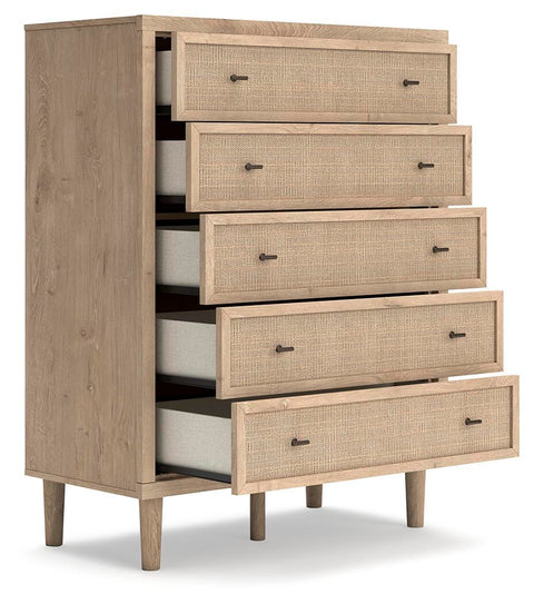 Cielden Upholstered Bed with Roll Slats, Dresser, Mirror, Chest and Nightstand