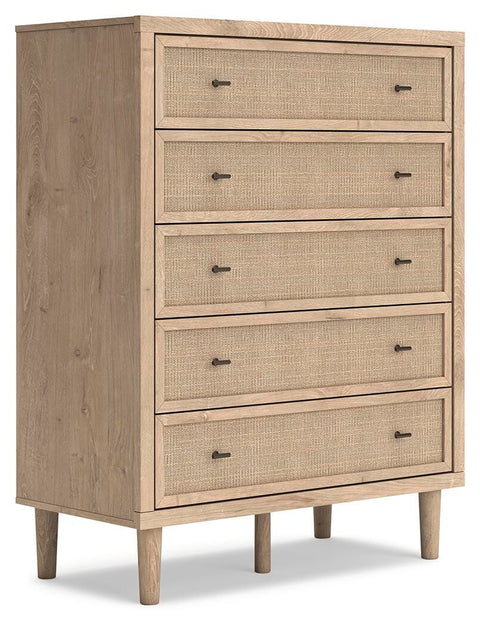 Cielden Upholstered Bed with Roll Slats, Dresser, Mirror, Chest and Nightstand
