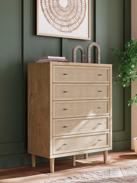 Cielden Upholstered Bed with Roll Slats, Dresser, Mirror, Chest and Nightstand