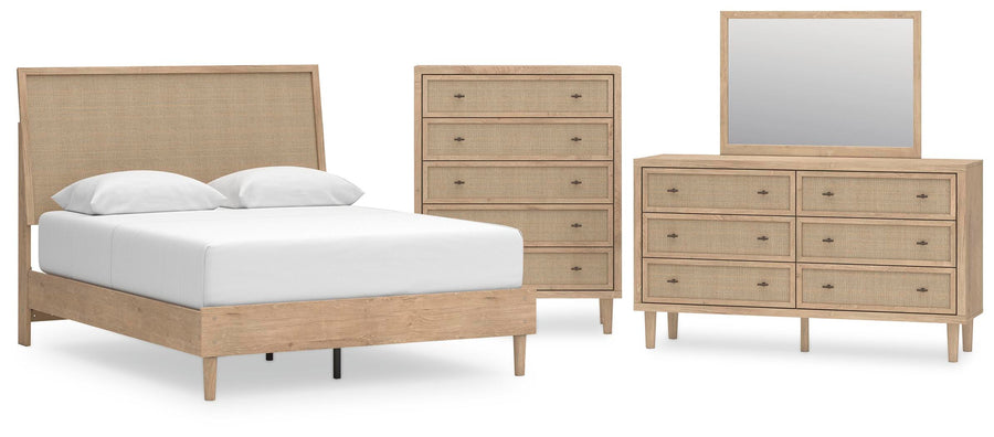 Cielden Panel Bed with Mirrored Dresser and Chest