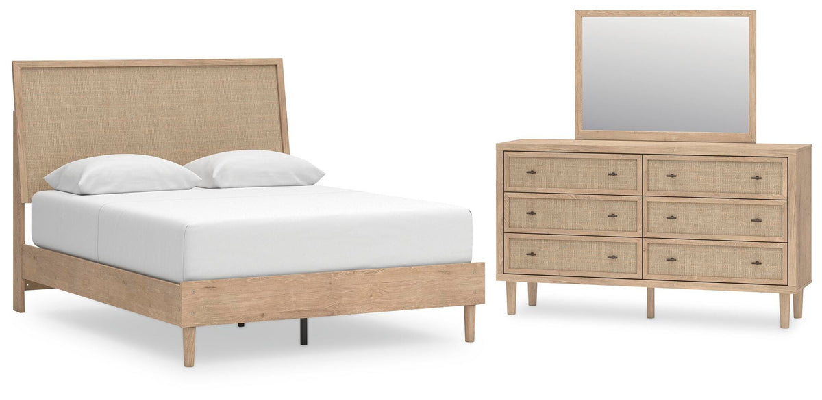 Cielden Panel Bed with Mirrored Dresser