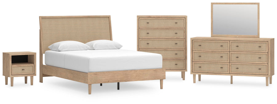 Cielden Panel Bed with Mirrored Dresser, Chest and Nightstand