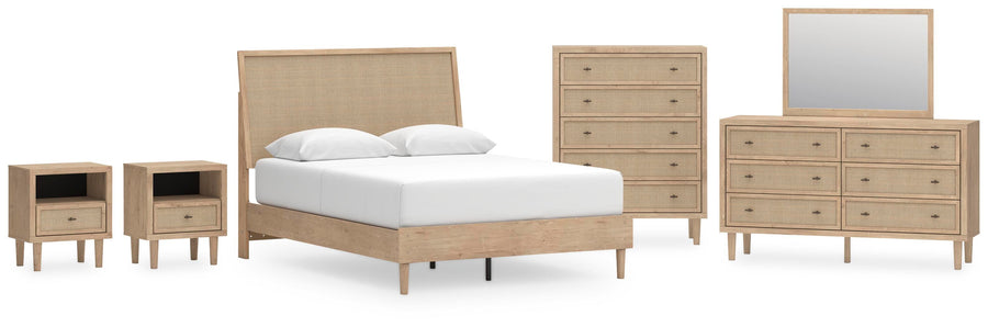 Cielden Panel Bed with Mirrored Dresser, Chest and 2 Nightstands