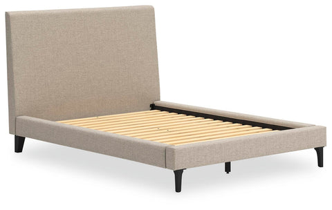 Cielden Upholstered Bed with Roll Slats, Dresser and Mirror