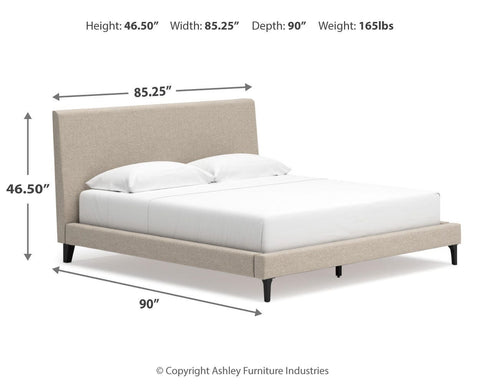 Cielden Upholstered Bed with Roll Slats, Dresser and Mirror