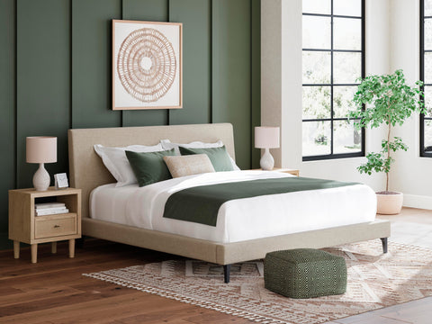 Cielden Upholstered Bed with Roll Slats, Dresser and Nightstand