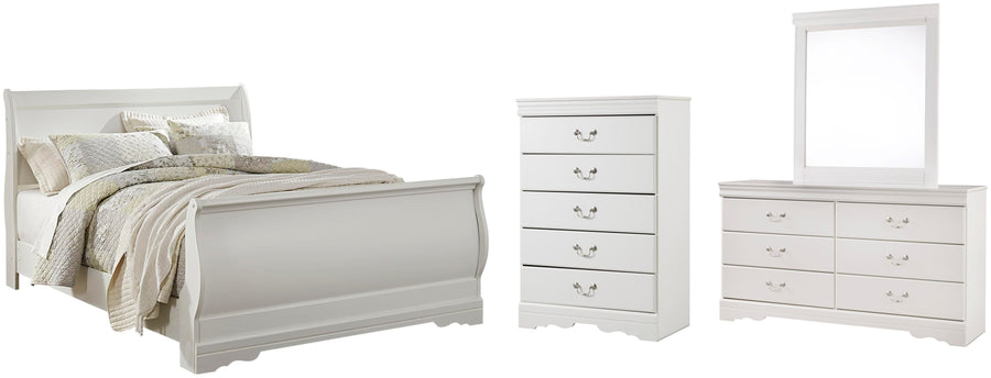 Anarasia Sleigh Bed with Mirrored Dresser and Chest