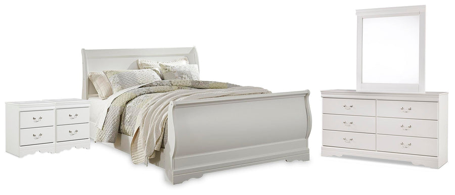Anarasia Sleigh Bed, Dresser, Mirror and 2 Nightstands