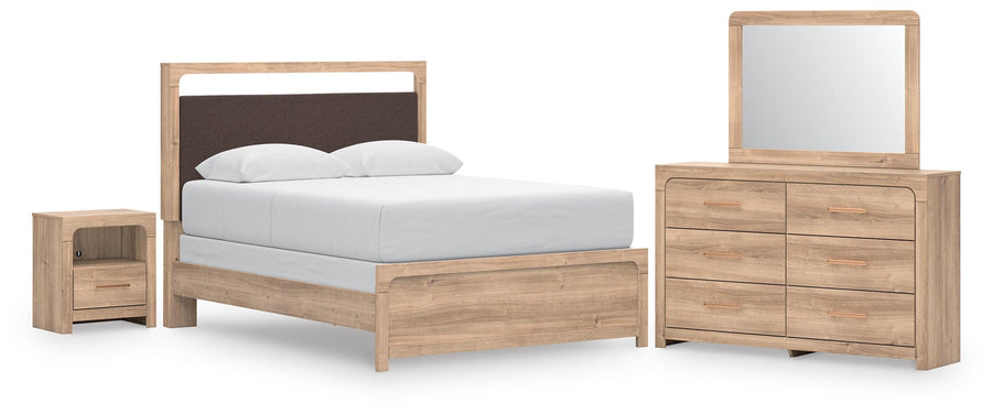 Kinlanni Panel Bed, Dresser, Mirror and Nightstand