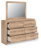 Kinlanni Upholstered Panel Bed, Dresser and Mirror