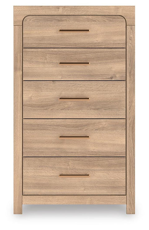 Kinlanni Upholstered Platform Bed, Dresser and Chest
