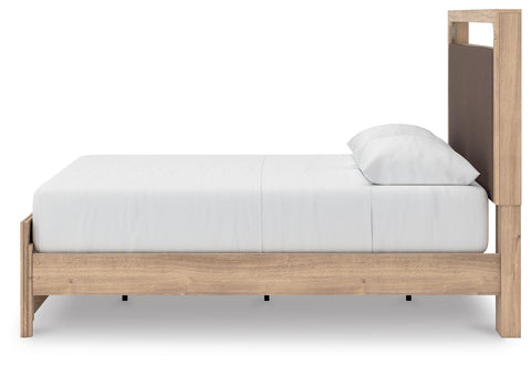 Kinlanni Upholstered Panel Bed, Dresser and Mirror