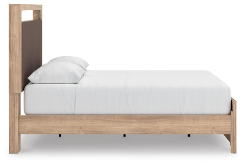 Kinlanni Upholstered Panel Bed, Dresser and Mirror