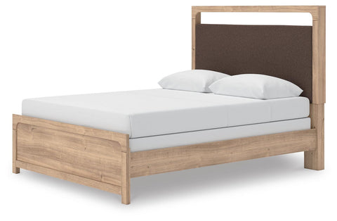Kinlanni Upholstered Panel Bed, Dresser and Mirror