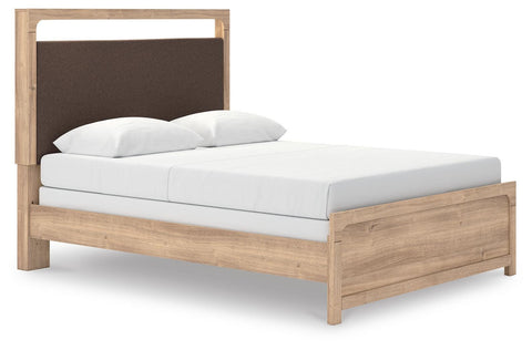 Kinlanni Upholstered Panel Bed, Dresser and Mirror