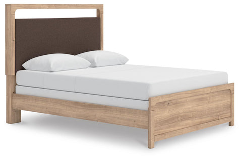 Kinlanni Upholstered Panel Bed, Dresser and Mirror