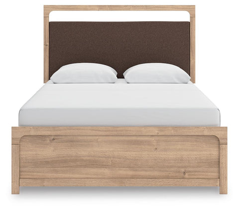 Kinlanni Upholstered Panel Bed, Dresser and Mirror