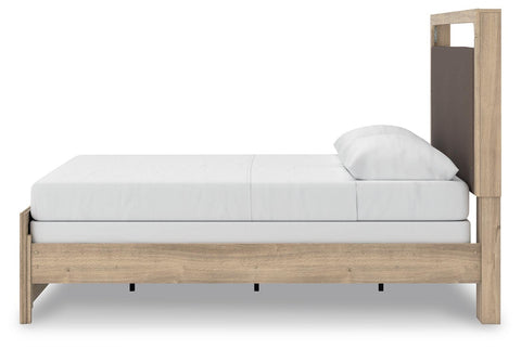 Kinlanni Upholstered Panel Bed, Dresser and Mirror