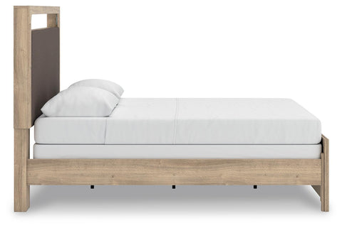 Kinlanni Upholstered Panel Bed, Dresser and Mirror