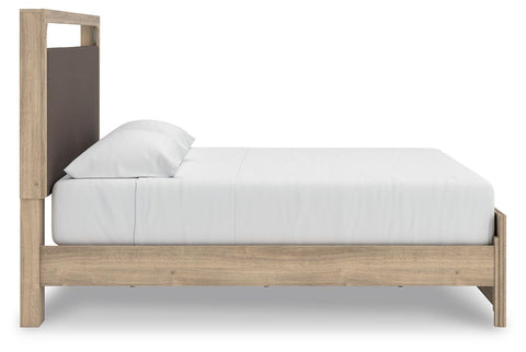 Kinlanni Upholstered Panel Bed, Dresser and Mirror