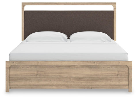 Kinlanni Upholstered Panel Bed, Dresser and Mirror